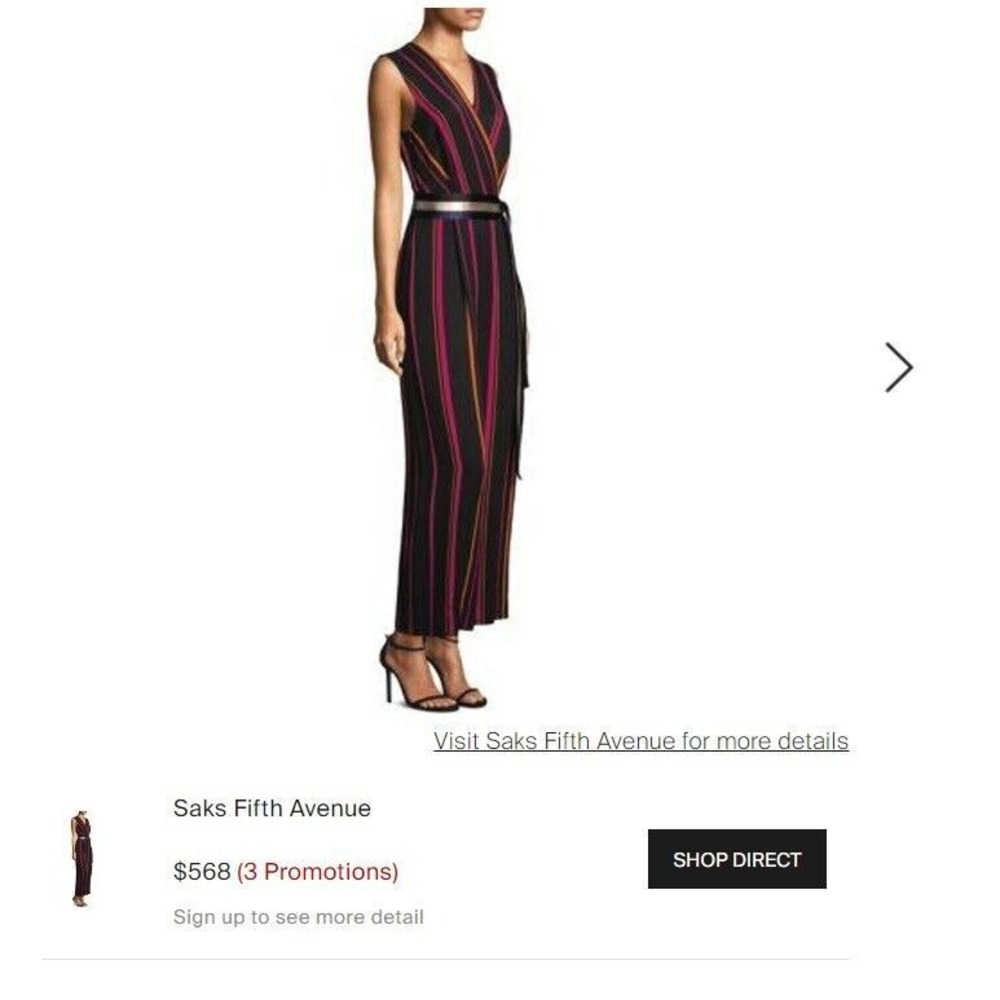Diane Von Furstenberg Sleeveless Crossover Wide Leg Striped One-Piece Jumpsuit 0 - Picture 14 of 14